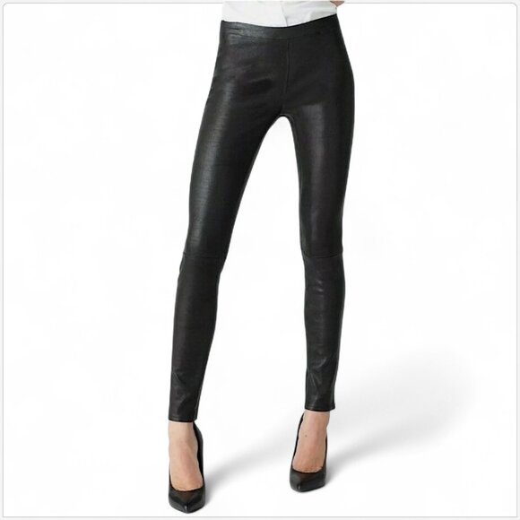 J Brand Edita L8007 Black Leather Lamb Pull On Stretch Pants Mid Rise Leggings M - Picture 2 of 8